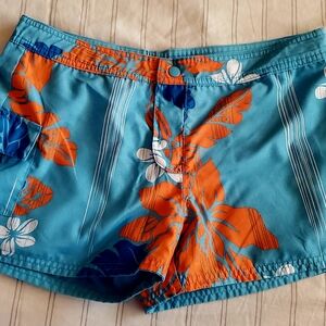 Turquoise & Orange Floral Swim Trunks